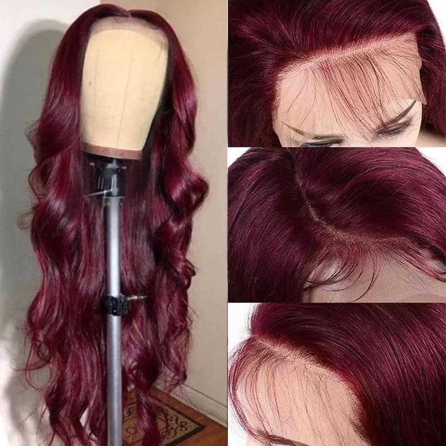 Snv 99J Color Burgundy Body Wave Wig 13x4 5x5 Lace Front Wig 180% density