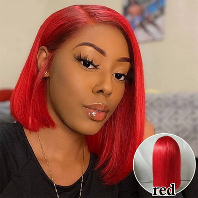 Snv Red Colored 13x4 13x6 lace front wig Straight Hair Bob Wigs 180% density pre plucked with natural hairline