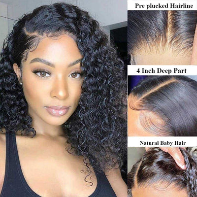 Snv Bob Wig Water Wave hair 13x4 Lace Front Wig 180% Density transparent lace