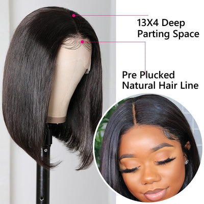 Snv short straight Bob wigs 13×4  Lace Front Wigs Transparent lace Virgin Human Hair With Pre Plucked With Baby Hair, Natural Hairline