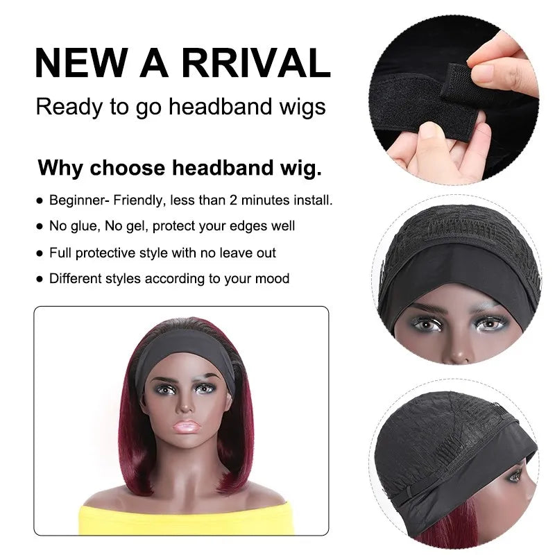 Snv Highlight Straight Headband Wig Human Hair Wigs for black Women Brazilian Virgin Hair Glueless Scarf Wig