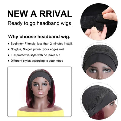 Snv Highlight Straight Headband Wig Human Hair Wigs for black Women Brazilian Virgin Hair Glueless Scarf Wig