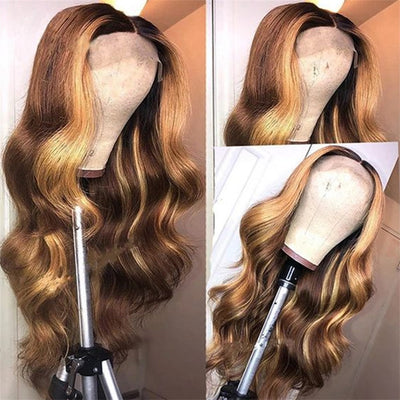 Snv Highlight Honey Blonde Body Wave human hair wig 13×4 4x4 Lace Front Wigs 180% density