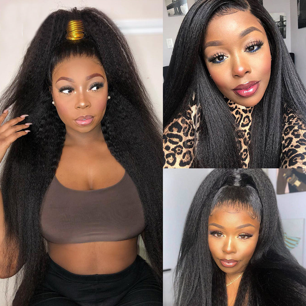 Snv 360 Transparent Lace Wigs Kinky Straight Virgin Human Hair Wig Can Do Ponytail Style Preplucked With Baby Hair