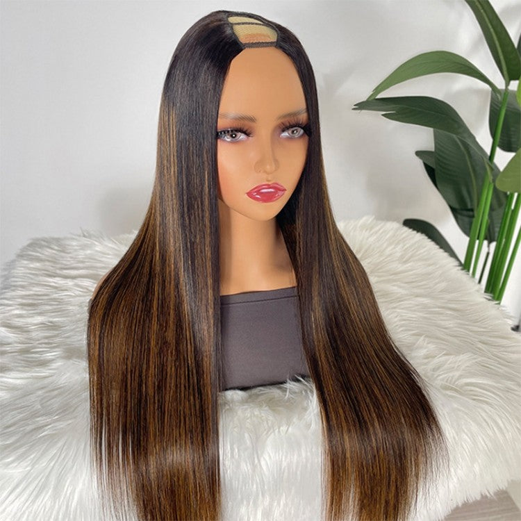 Snv Highlights With Brown Straight Wig U Part wigs For Beginners 180% density