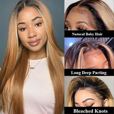 Snv 1B/27 color 13×4 Lace Front Wig Straight Virgin Human Hair Wigs 180% density