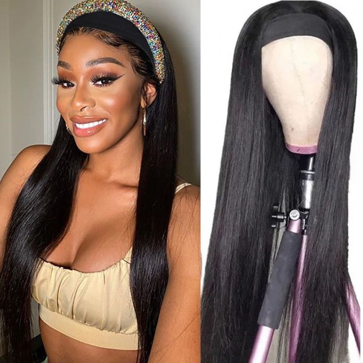 Snv Glueless Wig Straight Human Hair Wigs No Glue Silk Scarf Headband Wigs For Beginners 180% Density