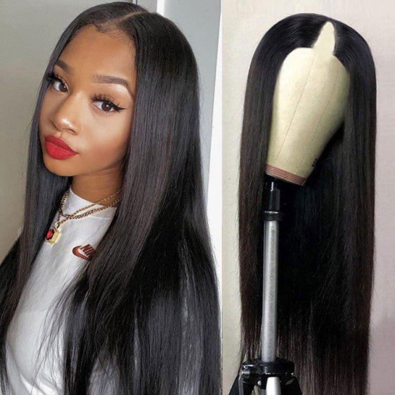 Snv V Part Straight Human Hair Wig No Leave Out No Glue Beginner Friendly 180% Density Wigs