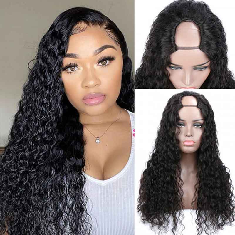 Snv U Part Wigs Water Wave Human Hair Wig No Leave Out No Glue Beginner Friendly 180% Density Wigs