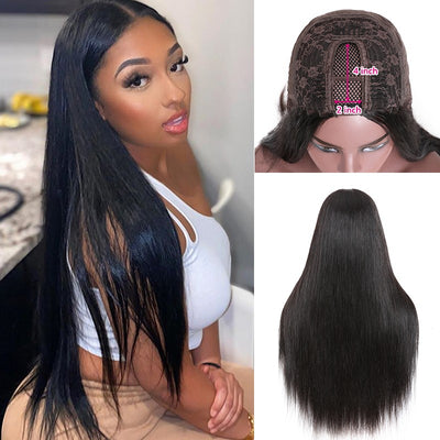 Snv U Part Wigs Straight Human Hair Wig No Leave Out No Glue Beginner Friendly 180% Density Wigs