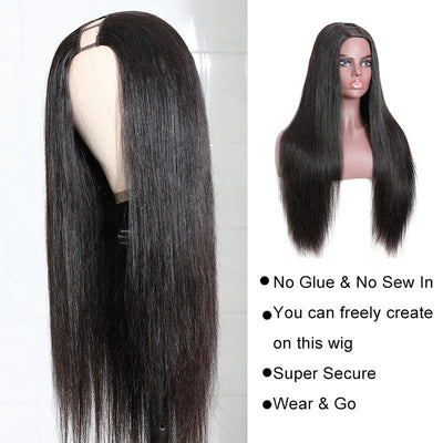 Snv U Part Wigs Straight Human Hair Wig No Leave Out No Glue Beginner Friendly 180% Density Wigs