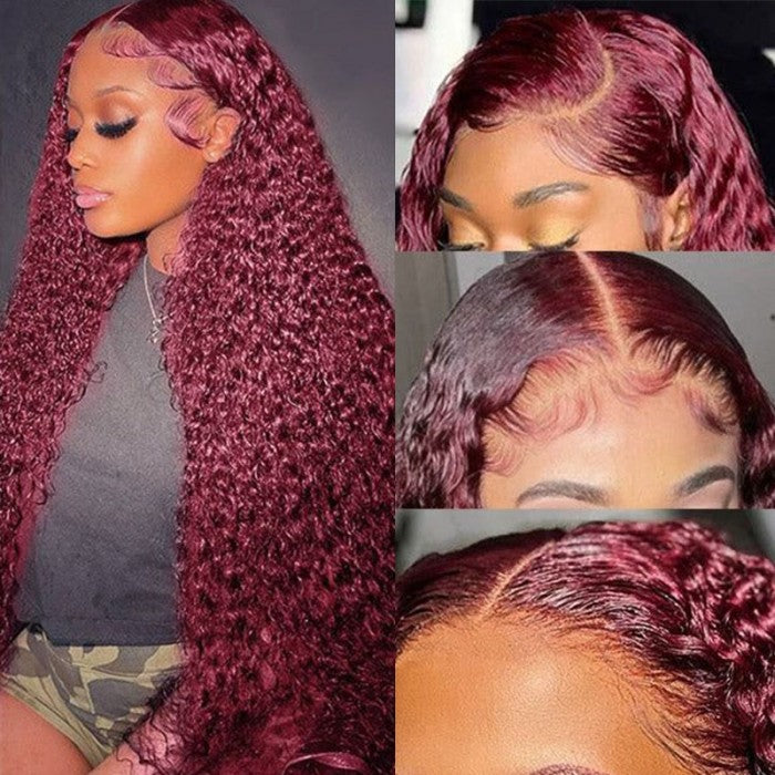 Snv 99J Burgundy Red jerry curly human hair wig 13×4 Lace Front Wigs High quality 180% Density