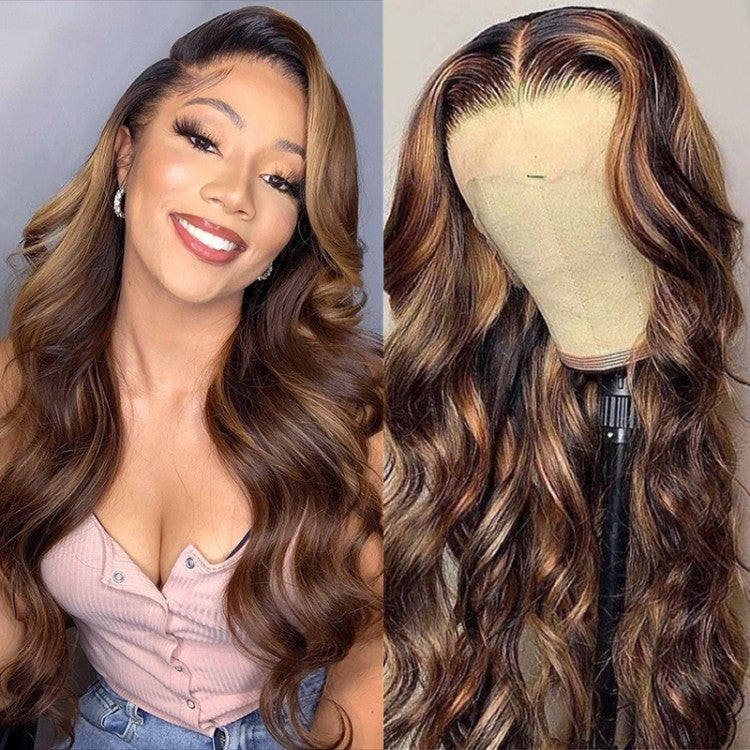 Snv 13X4  Lace Front Wigs Ombre Brown colored wigs  Body Wave hair 180% density