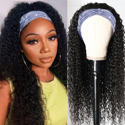 Snv Glueless Wig Jerry Curly Human Hair Wigs No Glue Silk Scarf Headband Wigs For Beginners 180% Density