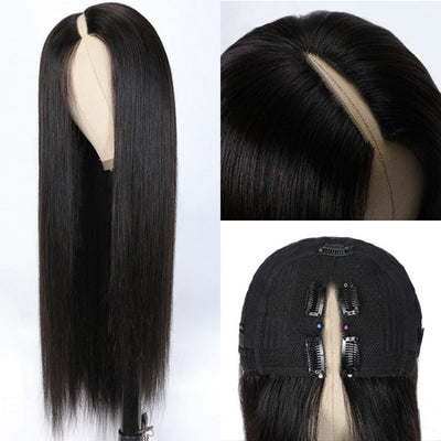 Snv V Part Straight Human Hair Wig No Leave Out No Glue Beginner Friendly 180% Density Wigs