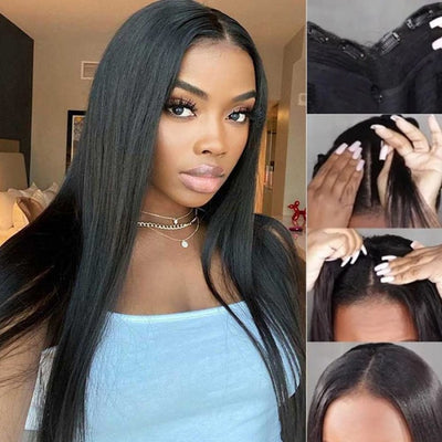 Snv V Part Straight Human Hair Wig No Leave Out No Glue Beginner Friendly 180% Density Wigs