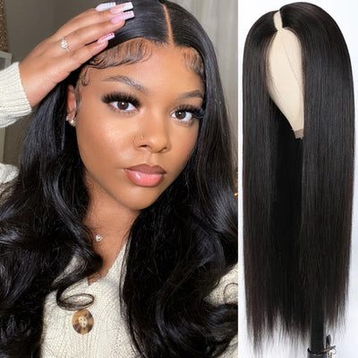 Snv V Part Straight Human Hair Wig No Leave Out No Glue Beginner Friendly 180% Density Wigs