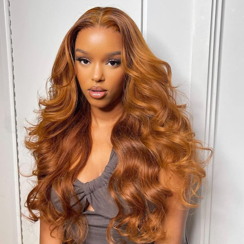 Snv Ginger Brown Body Wave Wigs  13X4 Lace Frontal Wigs Brown Colored Human Hair Wigs For Women