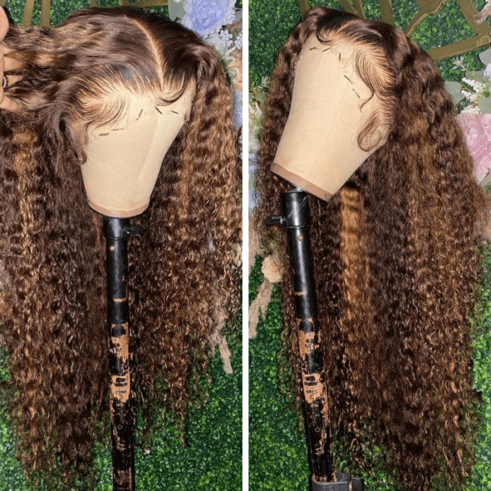 Snv 13x4 Lace Front Wigs  Jerry Curly Wigs Honey Blond Highlight Color With Baby Hair 180% density