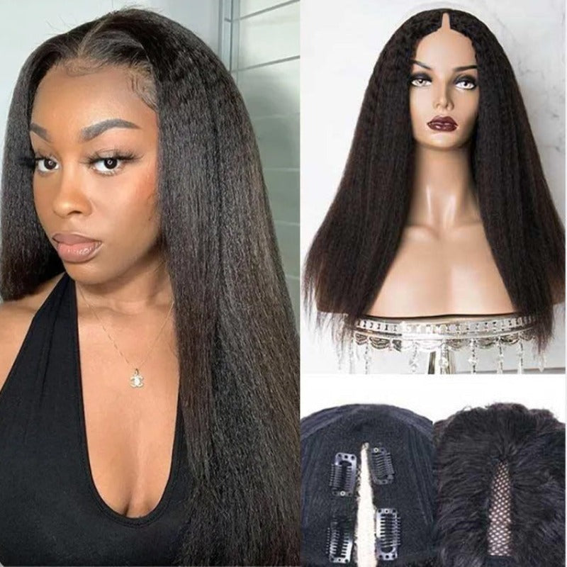 Snv V Part Wigs Kinky Straight Human Hair Wig No Leave Out No Glue Beginner Friendly 180% Density Wigs