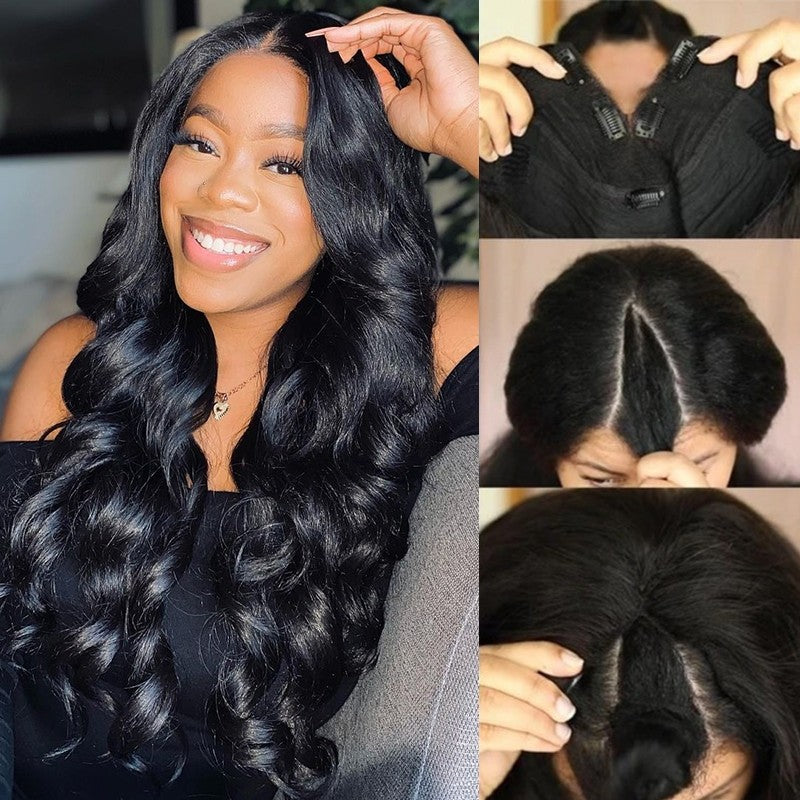 Snv V Part Wigs Body Wave Human Hair Wig No Leave Out No Glue Beginner Friendly 180% Density Wigs