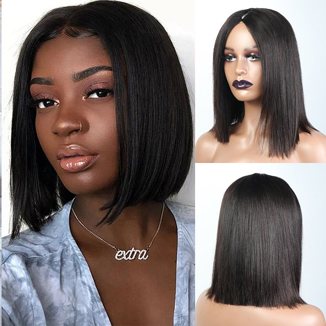 Snv V Part Wig Human Hair Straight Short Bob Wigs For Black Women No Glue No Sewing Natural Hairline Beginner Friendly