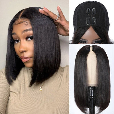 Snv V Part Wig Human Hair Straight Short Bob Wigs For Black Women No Glue No Sewing Natural Hairline Beginner Friendly