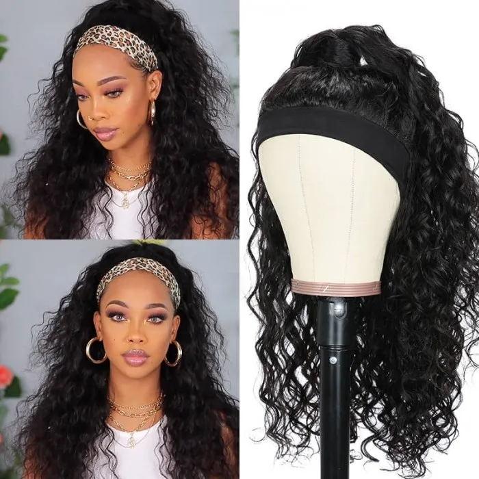 Snv Glueless Wig Water Wave Human Hair Wigs No Glue Silk Scarf Headband Wigs For Beginners 180% Density