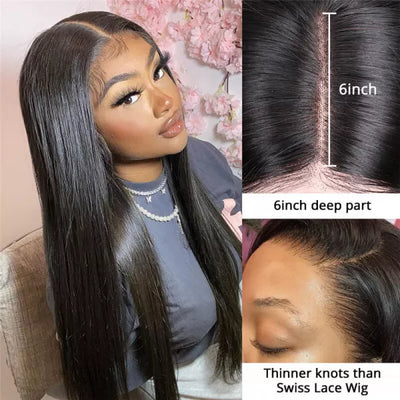 Snv 6×6 Lace Closure Wigs Straight Virgin Human Hair Wig Pre Plucked With Baby Hair 100% Brazilian Human Hair 180% Density