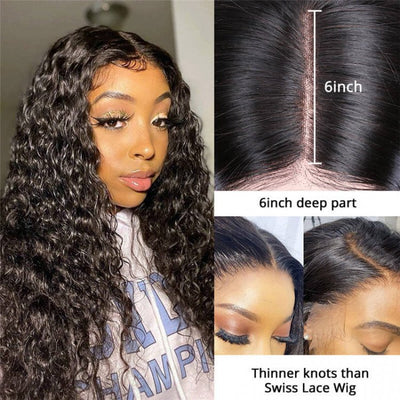 Snv 6×6 Lace Closure Wigs Water Wave Virgin Human Hair Wig Pre Plucked With Baby Hair 100% Brazilian Human Hair 180% Density