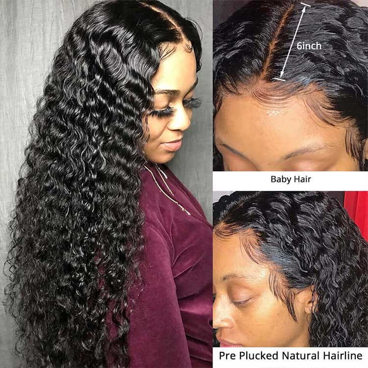 Snv 6×6 Lace Closure Wigs Deep Wave Virgin Human Hair Wig Pre Plucked With Baby Hair 100% Brazilian Human Hair 180% Density