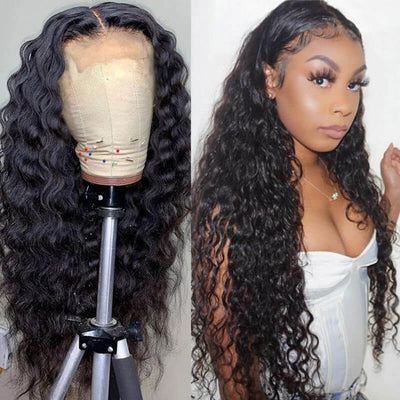 Snv 4x4 lace closure wig loose deep wave hair wig pre plucked 180 density