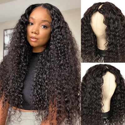 Snv V Part Wigs Water Wave Human Hair Wig No Leave Out No Glue Beginner Friendly 180% Density Wigs